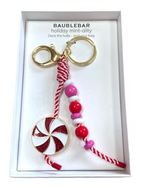 BAUBEBAR Holiday Mint-Ality Peppermint Keychain Bag Clip NIB Gold Tone Christmas